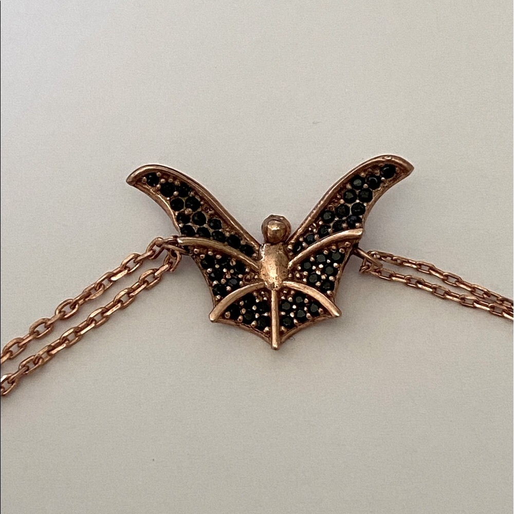 925 Silver bat bracelet black cubic zirconia cz stones 14k rose gold plated